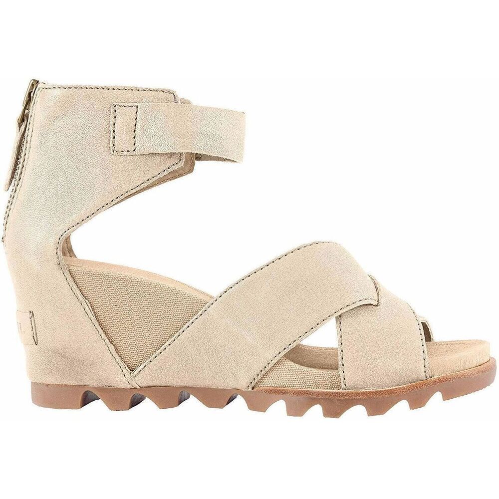 Sorel Oatmeal Joanie II Leather Wedge Sandals Sz 9.5